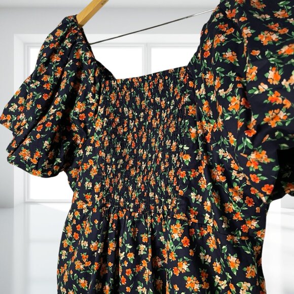 OLD NAVY XL Floral Puff Sleeve Smocked Back Empire Waist Cotton Blouse Top - Picture 5 of 14
